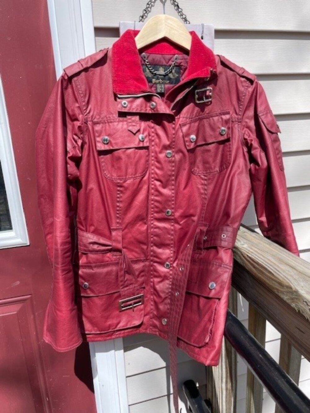Women's Brick Red Waxed Cotton Barbour Jacket, Size 8 - Picture 11 of 12